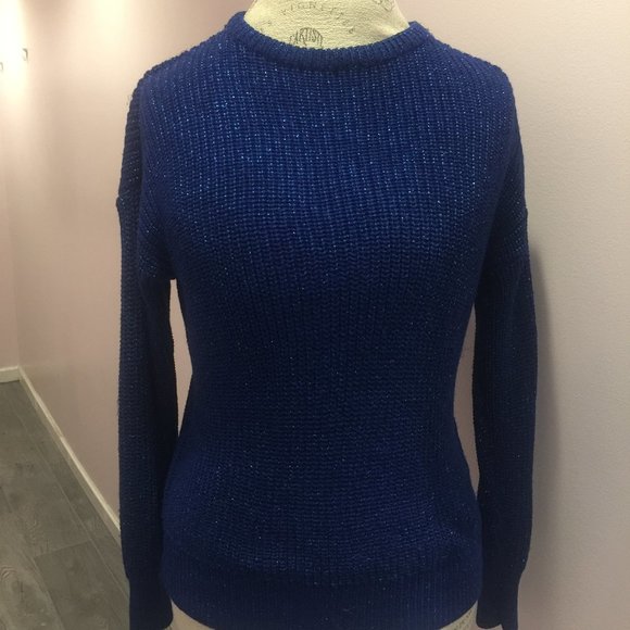 Size S American Apparel Blue Metallic Fisherman Sweater - Picture 3 of 15